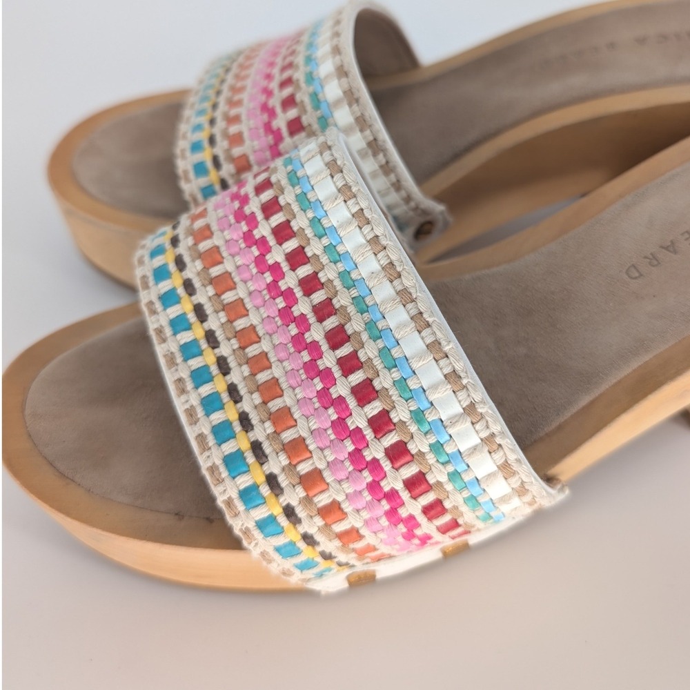 Veronica Beard Hannalee Woven Clog Mule Women 9.5M Snow Multi Rainbow Wood Heel - Picture 6 of 13